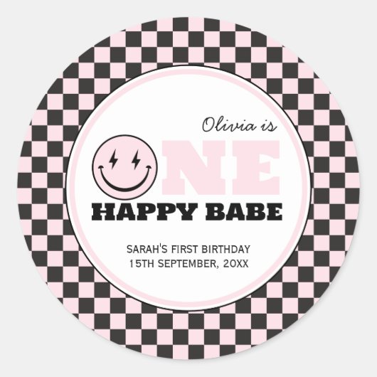 Sticker Rond Un bon bébé filles rose 1er anniversaire (Devant)