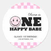 Sticker Rond Un bon bébé rose À damiers anniversaire (Devant)