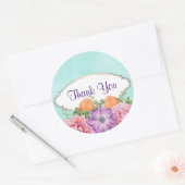 Sticker Rond Un bouquet de Merci aux fleurs d'aquarelle (Enveloppe)