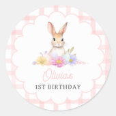 Sticker Rond Un Bunny Pastel Printemps Lapin Rose Anniversaire  (Devant)