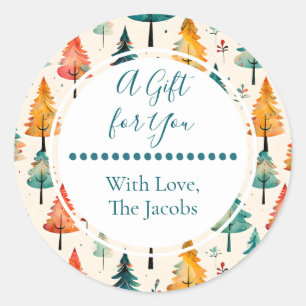 Sticker Rond Un cadeau pour vous   Aquarelle Pine Arbres Noël
