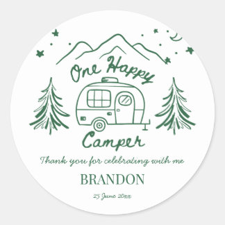 Sticker Rond Un campeur heureux fête d'anniversaire dessinée à 