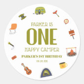 Sticker Rond Un Camping Happy Camper 1er Anniversaire Fête (Devant)