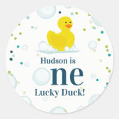 Sticker Rond Un Canard chanceux Première fête d'anniversaire (Devant)