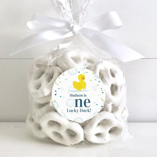 Sticker Rond Un Canard chanceux Première fête d'anniversaire