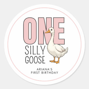 Sticker Rond Un Canard Fou Rose Moderne Personnalisé Pour Un Pr