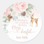 Sticker Rond Un cerf rosé d'hiver rose vif 1ère fille anniversa (Devant)