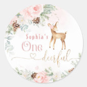 Sticker Rond Un cerf rose vif 1ère fille anniversaire (Devant)
