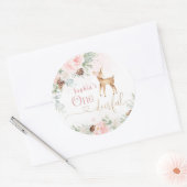 Sticker Rond Un cerf rose vif 1ère fille anniversaire (Enveloppe)