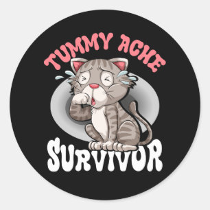 Sticker Rond Un Chat Cute Tummy Ache Survivante Conception Pour
