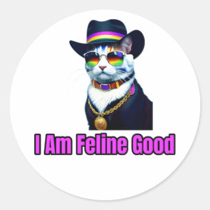 Sticker Rond Un chat portant une fedora et des lunettes de sole