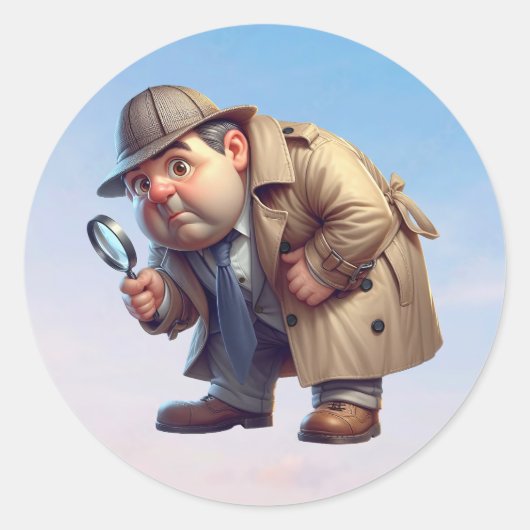 Sticker Rond Un chercheur privé à la recherche d'indices (Devant)