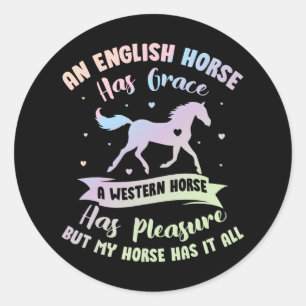 Sticker Rond Un Cheval Anglais A Grace A Western - Horse Eques