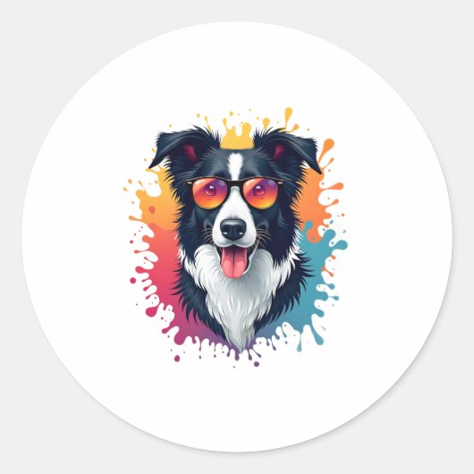 Sticker Rond Un chien mignon Bordure Collie [RB#10009] (Devant)