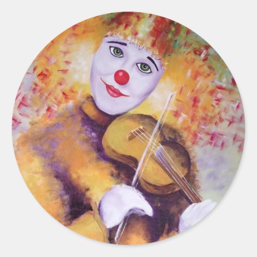 Sticker Rond Un clown doux jouant du violon (Devant)