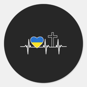 Sticker Rond Un cœur pour Jésus et l'Ukraine - Vêtements chréti