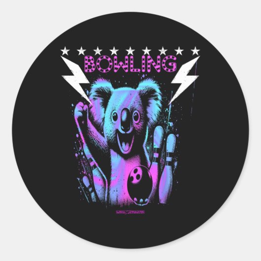Sticker Rond Un Cool Koala Bear Bowke Avec Frappe De Foudre (Devant)