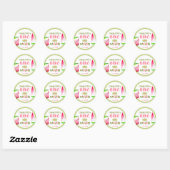 Sticker Rond Un dans le Melon Premier anniversaire mignon rose (Feuille)