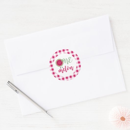 Sticker Rond Un dans un Melon Pastèque Premier Anniversaire (Enveloppe)