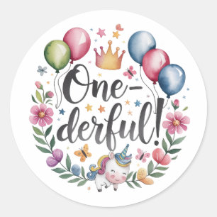 Sticker Rond Un derful Watercolor Unicorn Anniversaire