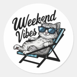 Sticker Rond Un design avec un chaton cool et confortable