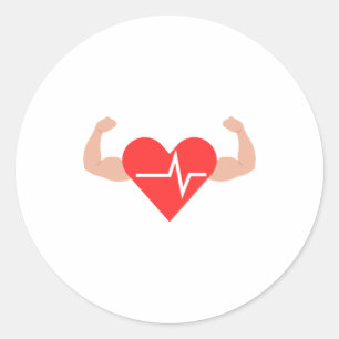 Sticker Rond Un design d'un coeur avec 2 bras fléchissants