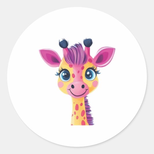 Sticker Rond Un design gai et fantaisiste d'une jeune girafe (Devant)