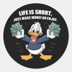 Sticker Rond Un dessin animé de caractère heureux canard tenant