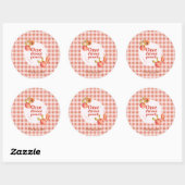 Sticker Rond Un Douce Pêche 1er Anniversaire Rustique Gingham (Feuille)