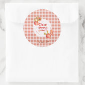 Sticker Rond Un Douce Pêche 1er Anniversaire Rustique Gingham (Sac)