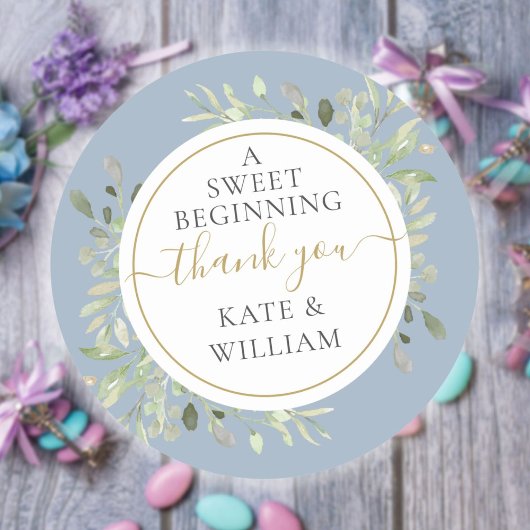 Sticker Rond Un doux début Dusty Blue Greenery Mariage