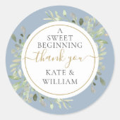 Sticker Rond Un doux début Dusty Blue Greenery Mariage (Devant)