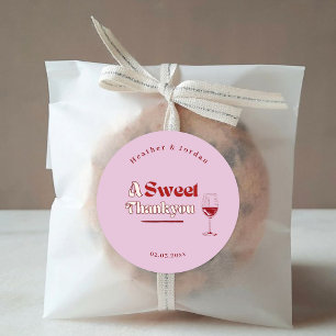 Sticker Rond Un doux MerciVous Vin rose rouge Rétro Mariage Fav