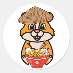 Sticker Rond Un drôle de hamster est en train de manger des nou