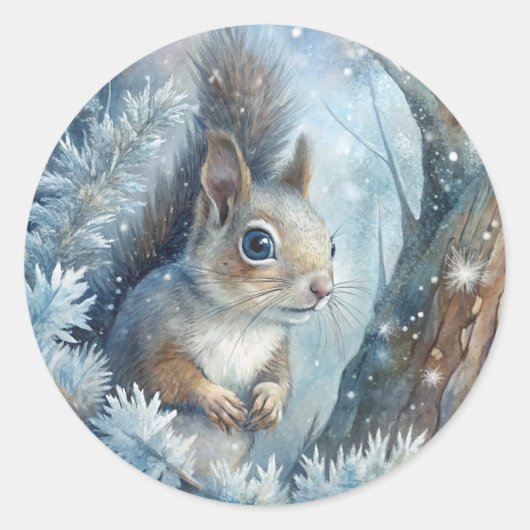 Sticker Rond Un écureuil en hiver (Devant)