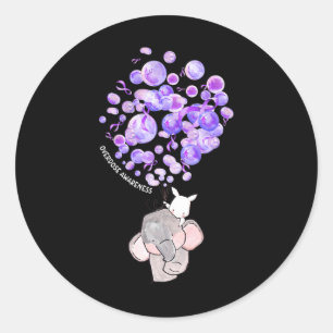 Sticker Rond Un Eléphant Mignon Explose Des Ballons Violets Sur