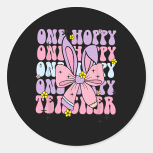 Sticker Rond Un Enseignant Hoppy Retro Bunny Enseignant Pâques