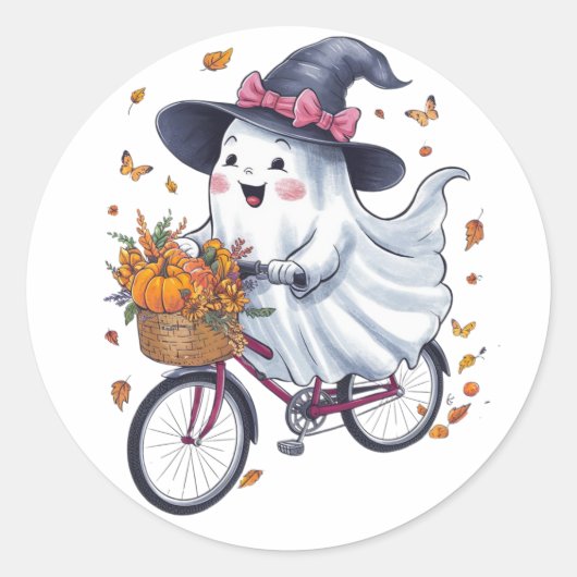 Sticker Rond Un fantôme à vélo (Devant)