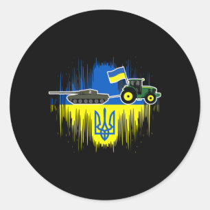 Sticker Rond Un fermier ukrainien vole un char Drapeau ukrainie