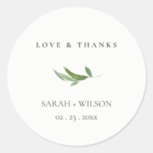 Sticker Rond Un feuillage minimal Une verdure Mariage Amour & M