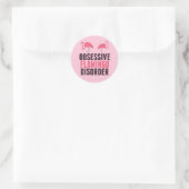 Sticker Rond Un Flamant rose Obsessionnel mignon (Sac)