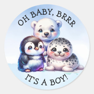 Sticker Rond Un garçon Baby shower d'hiver polaire arctique