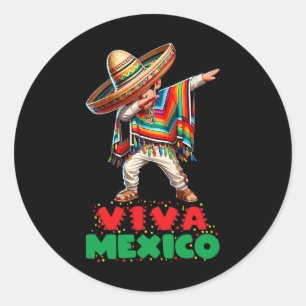 Sticker Rond Un garçon mexicain Dabbing Poncho Fête de l'Indépe