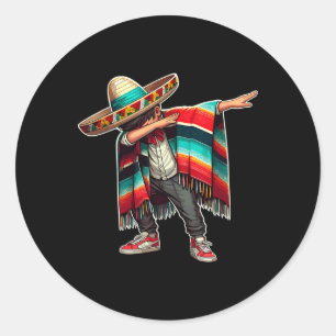 Sticker Rond Un Garçon Mexicain Dabbing Poncho Funny Cinco De M