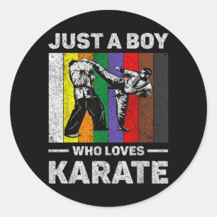 Sticker Rond Un garçon qui aime le karaté Taekwondo vintage Kar