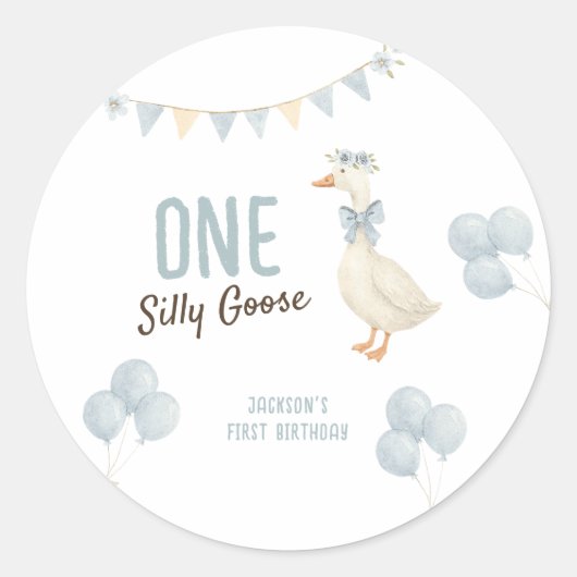 Sticker Rond Un Garçon Silly Goose Premier anniversaire (Devant)