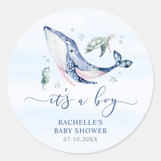 Sticker Rond Un garçon sous le Baby shower marin (Devant)