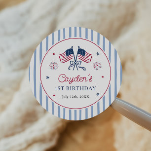 Sticker Rond Un garçon tout américain 4 juillet 1er anniversair