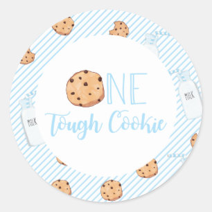 Sticker Rond Un gâteau d'anniversaire bleu lait et cookies One