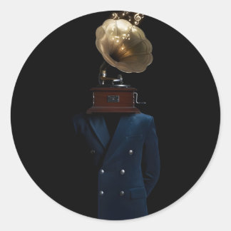 Sticker Rond un gentleman avec une tête de gramophone
